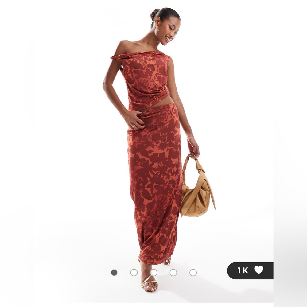 ASOS design burnt orange floral set- top and skirt